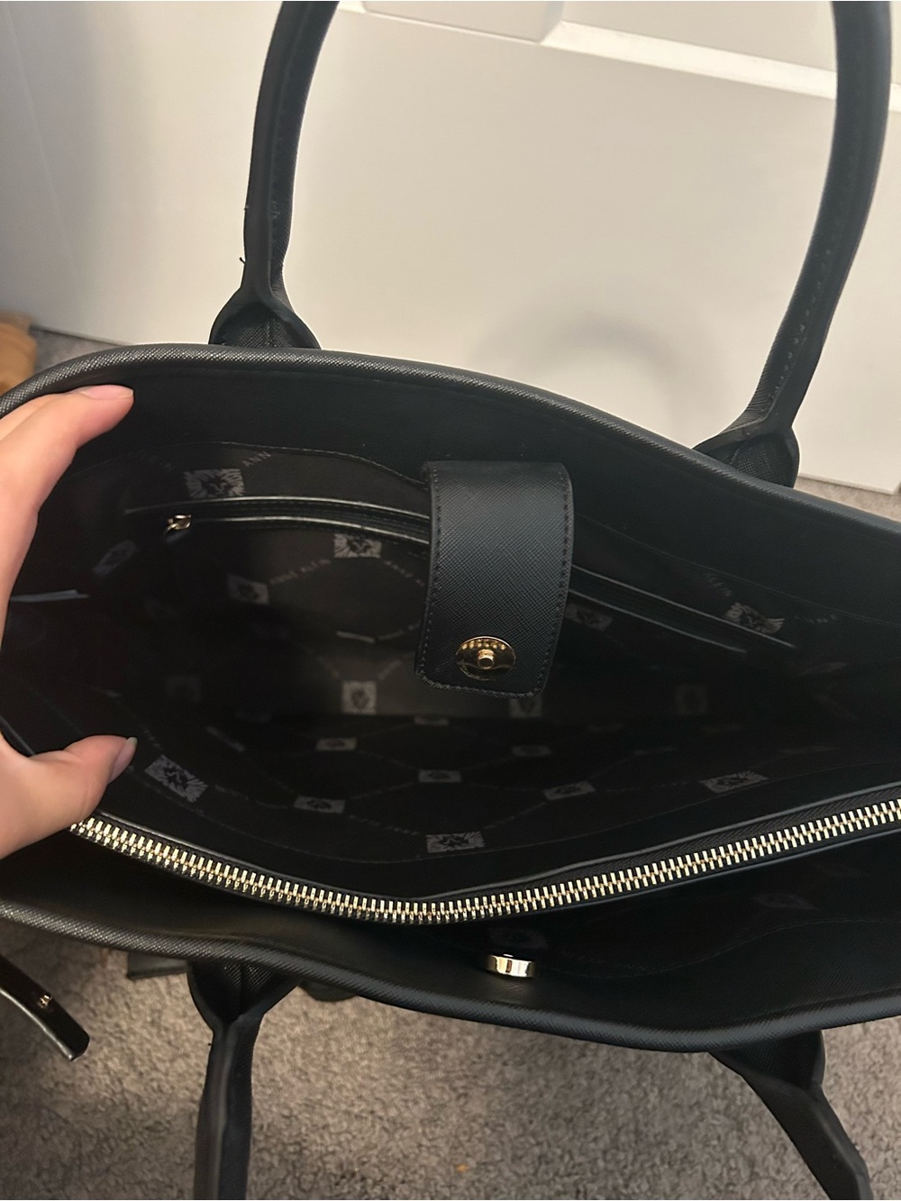 Anne Klein Black Structured Tote with Top Handles - Picture 6 of 12